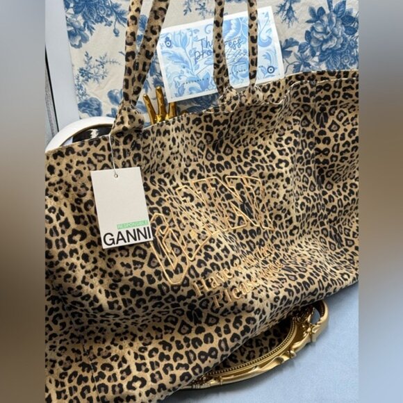 🆕 GANNI 🧿 NWOT Oversized XXL Canvas Tote Bag, Leopard Print - Picture 7 of 15
